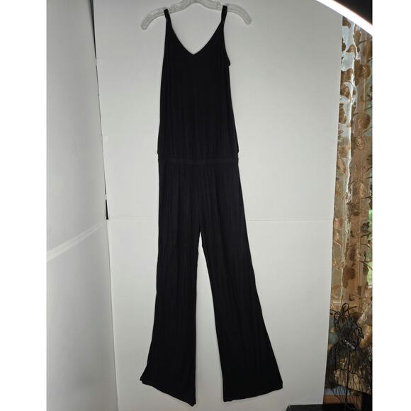 🎄 Splendid sleeveless v-neck flare bottom jumpsuit cozy lounger small black - Picture 3 of 17